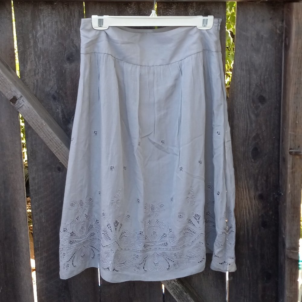 Cottagecore Silk/Cotton Blend Grey Eyelet Skirt - Size10 Prairiecore Vintage Y2K